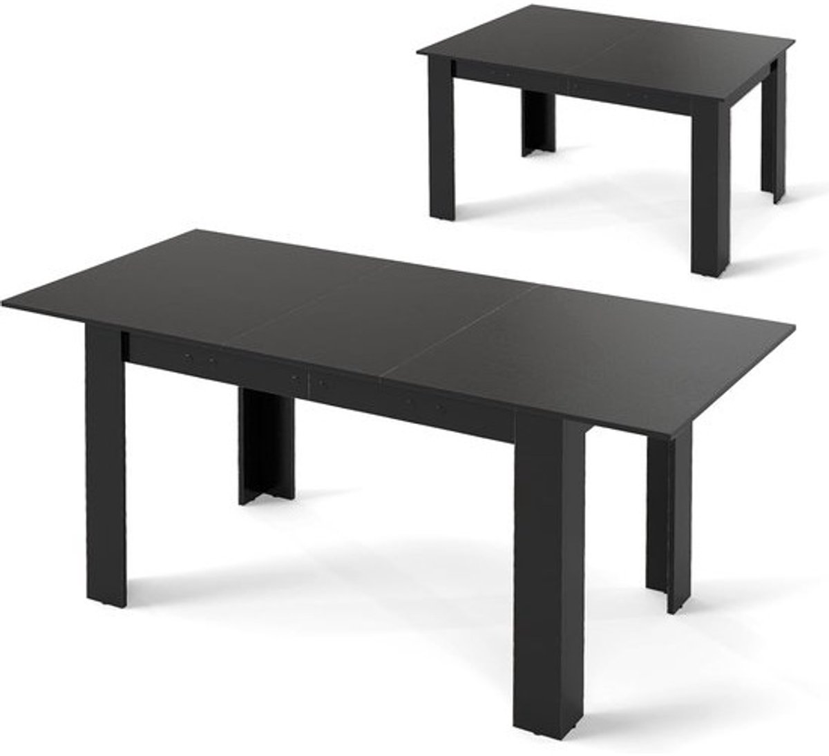 Uitschuifbare Eettafel - Verlengbare Keukentafel - Dineren Werken - L-vormige Poten - 120-158 x 70 x 76 cm - Zwart