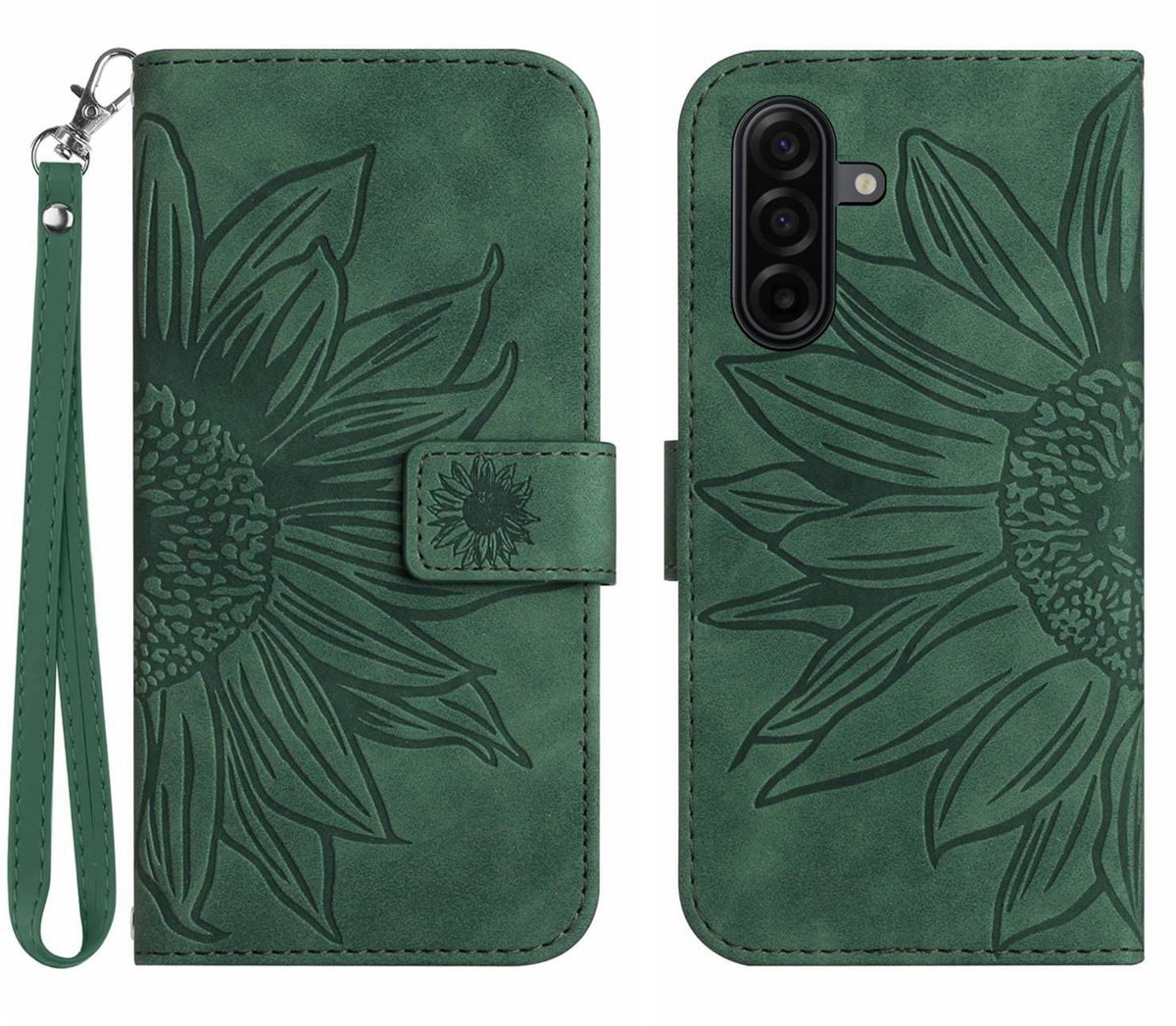 Coverup Hoesje - Geschikt voor Samsung Galaxy S26 FE Hoesje - Coverup Zonnebloem Book Case met Koord - Groen