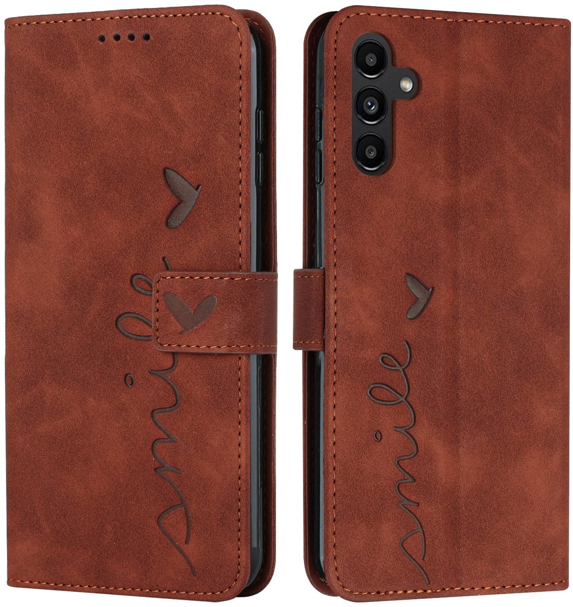 Coverup Hoesje - Geschikt voor Samsung Galaxy S26 FE Hoesje - Coverup Smile Book Case - Bruin