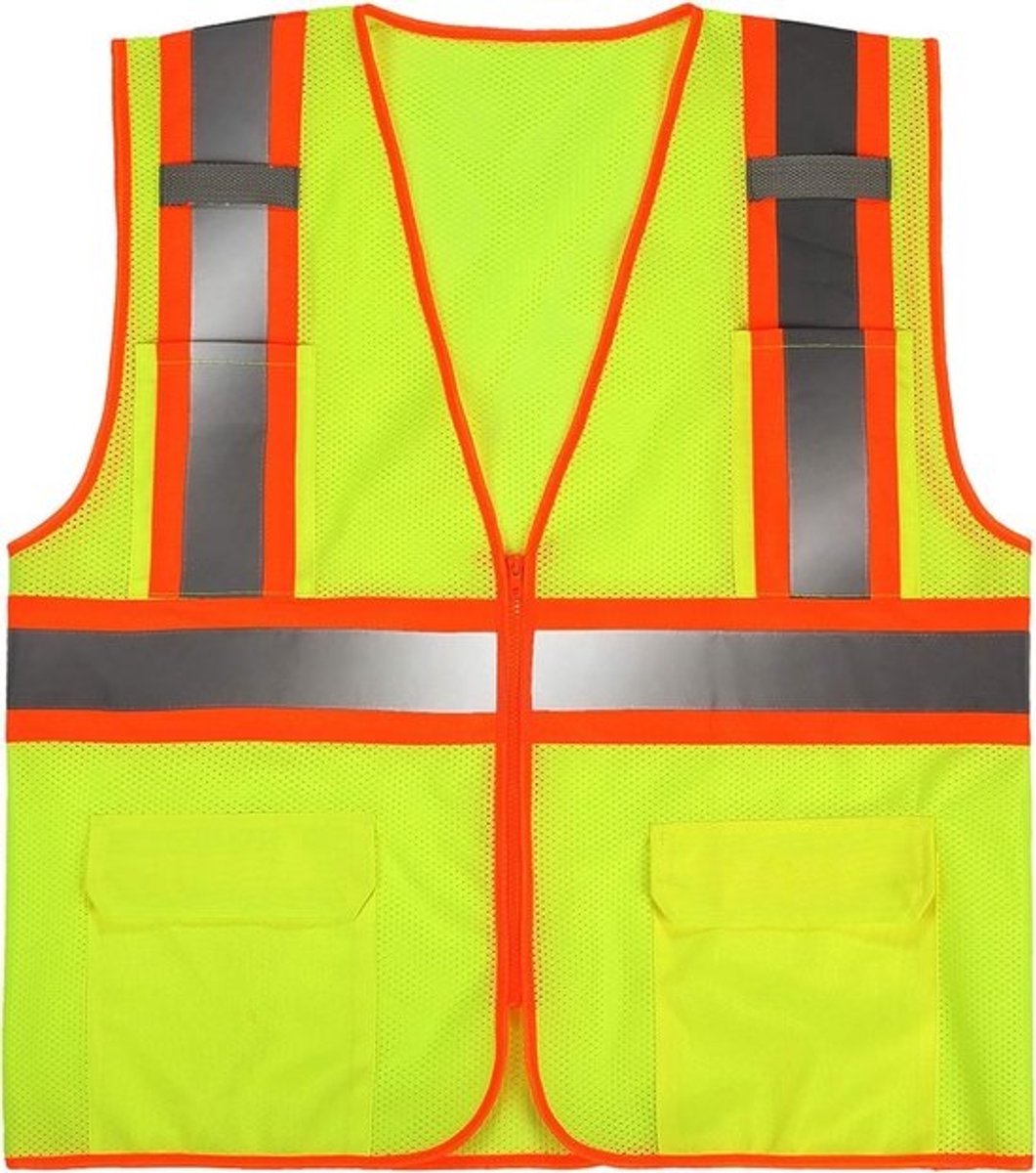 Veiligheidshesje Reflecterend - Hoge Zichtbaarheid - Werk Veiligheid - Met Rits En Zakken - Maat XL - Geel