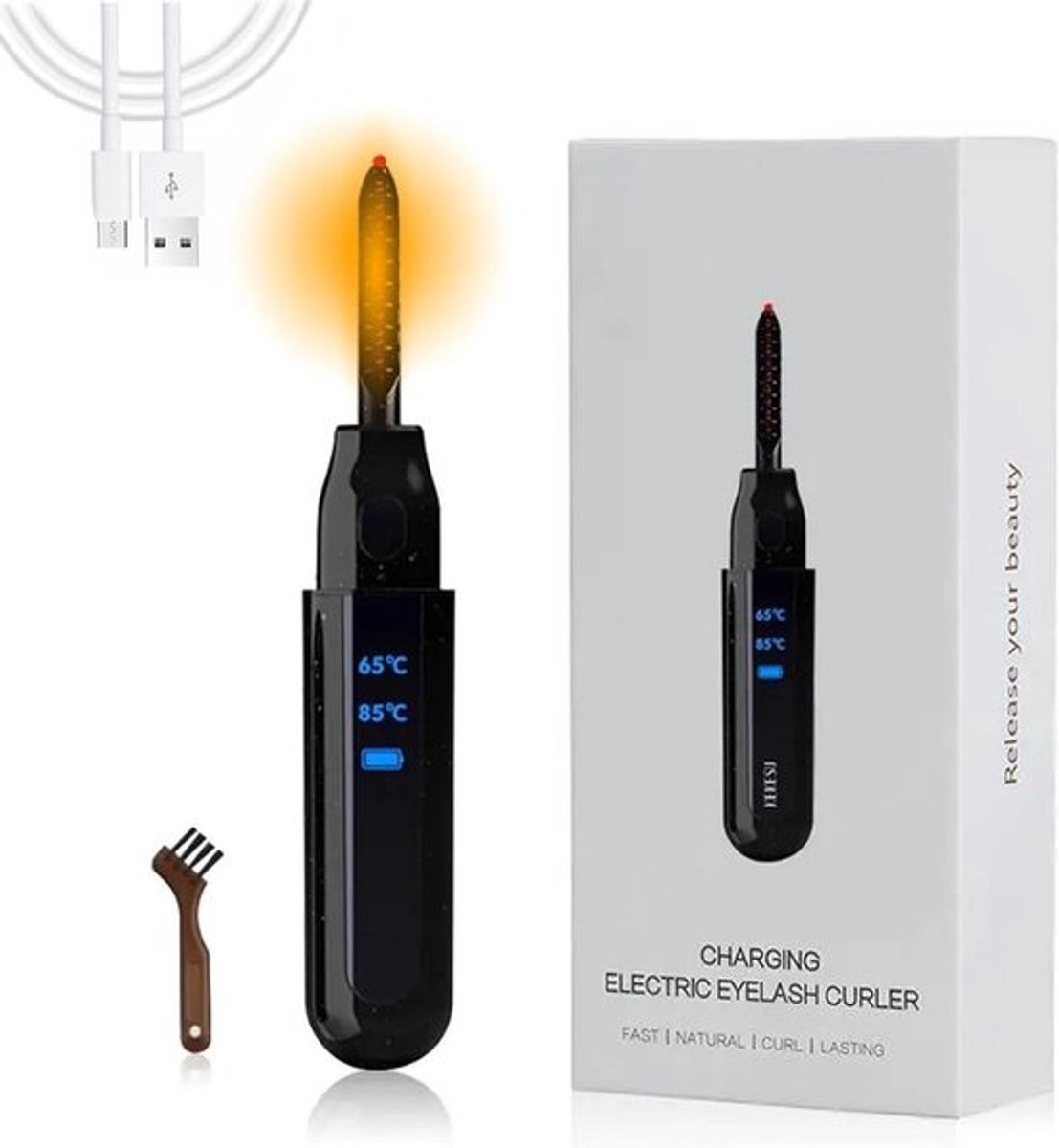 Thijox - Verwarmde wimperkruller USB oplaadbaar, mini wimperkruller met 2 temperatuurinstellingen, LED-display, snelle verwarming, ideaal voor vrouwen