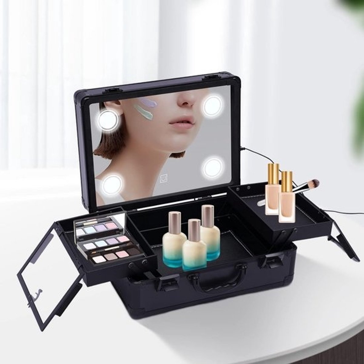 Make-upkoffer met LED-verlichting en spiegel - Complete opbergoplossing voor make-up en sieraden