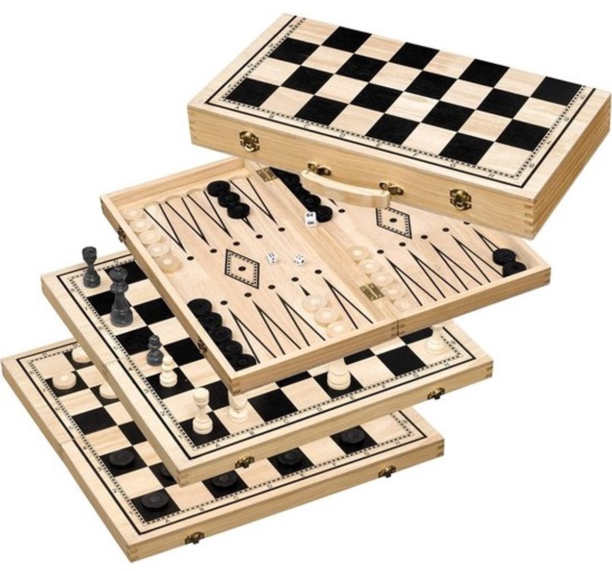 3-in-1 Klassiek Bordspel: Schaak, Dammen en Backgammon (Veld 50 mm)