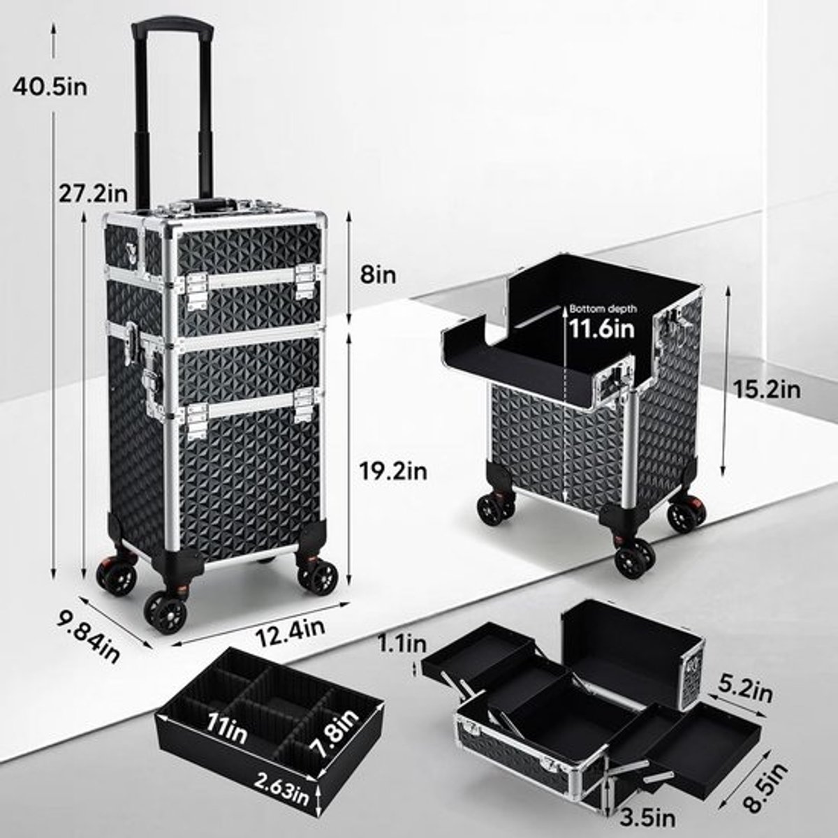 Grote Mobiele Make-upkoffer 3-in-1 Trolley met Wielen voor Professionals