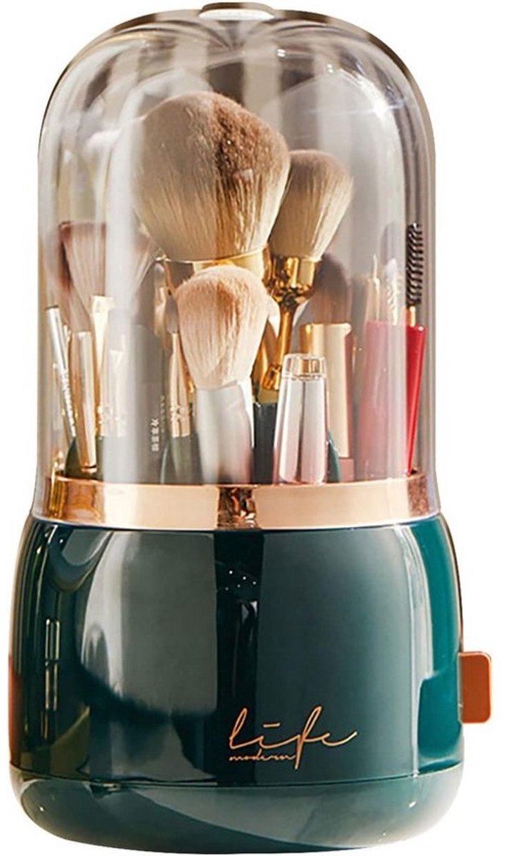 Stofdichte draaibare make-upborstelorganizer met deksel voor make-up, lippenstiften en oogmake-up