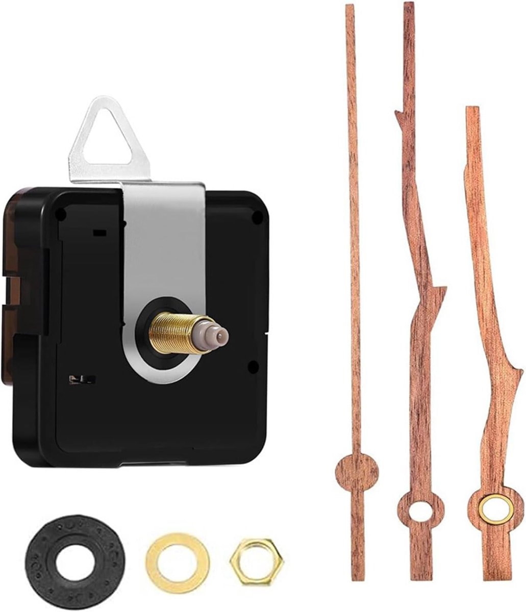 7 stuks - Quartz uurwerk - Hoog koppel - Reparatie kit voor doe-het-zelf hangende klokken - Houten aanwijzer - Vervangende uurwerk met aanwijzer - Houten kleur