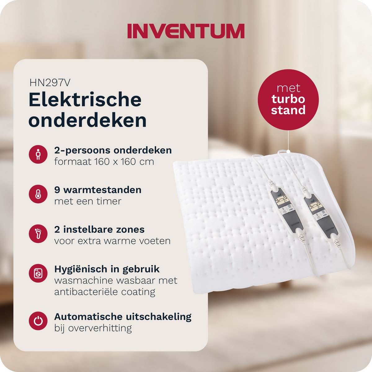 Inventum HN297V Elektrische Onderdeken 160x160 cm Wit - afbeelding 2