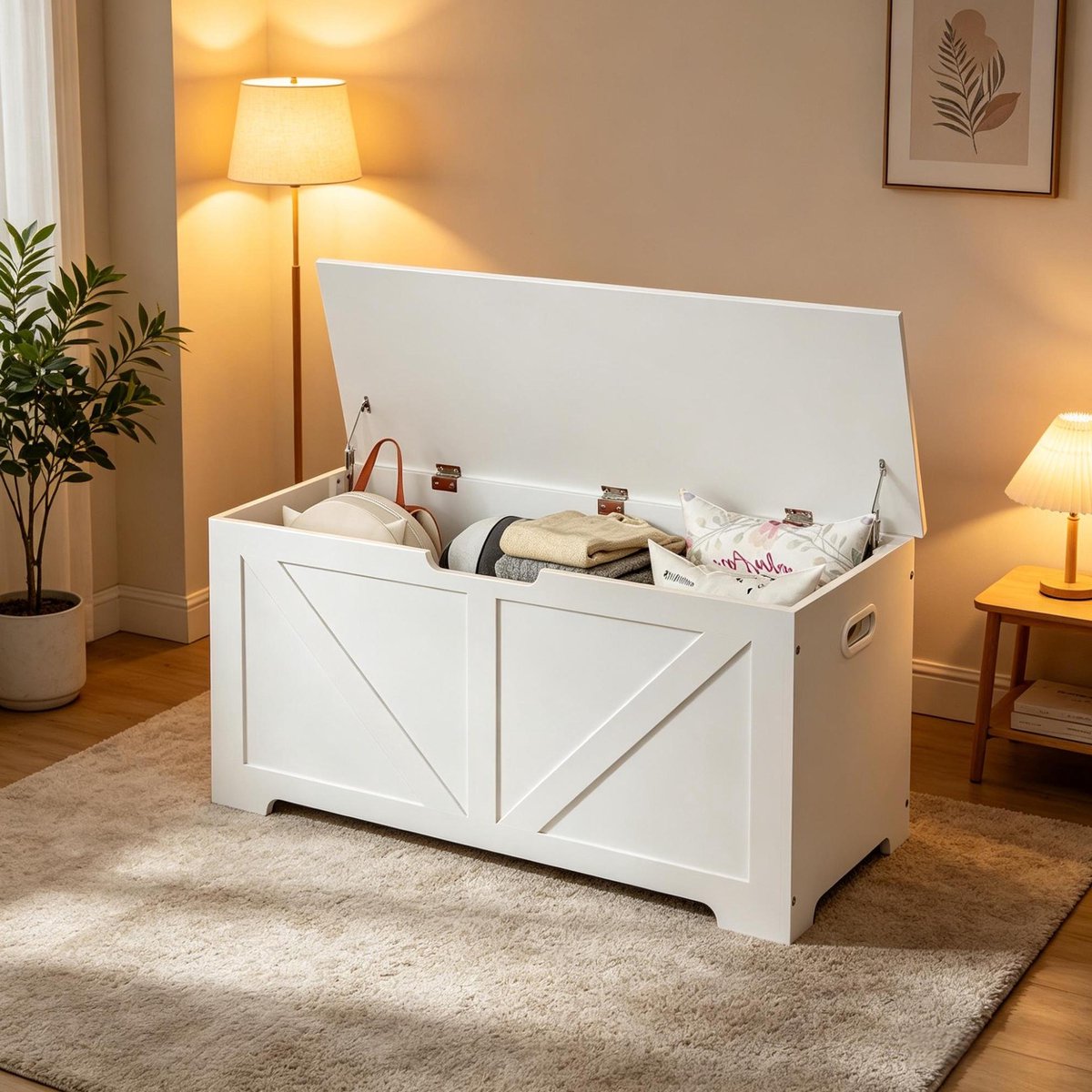 MODFU-Opbergbank-Bankje-Wit-Hout-100 X 40 X 47 Cm