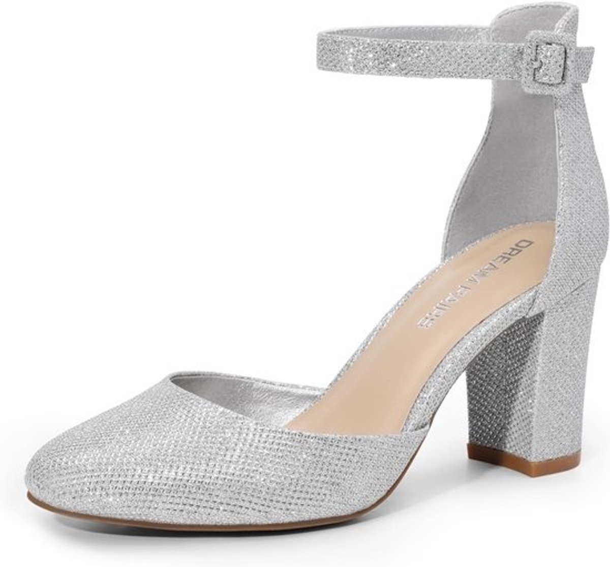 Dames Pumps met Lage Blokhak en Enkelbandje - Gesloten Teen Bruiloft & Feest Schoenen