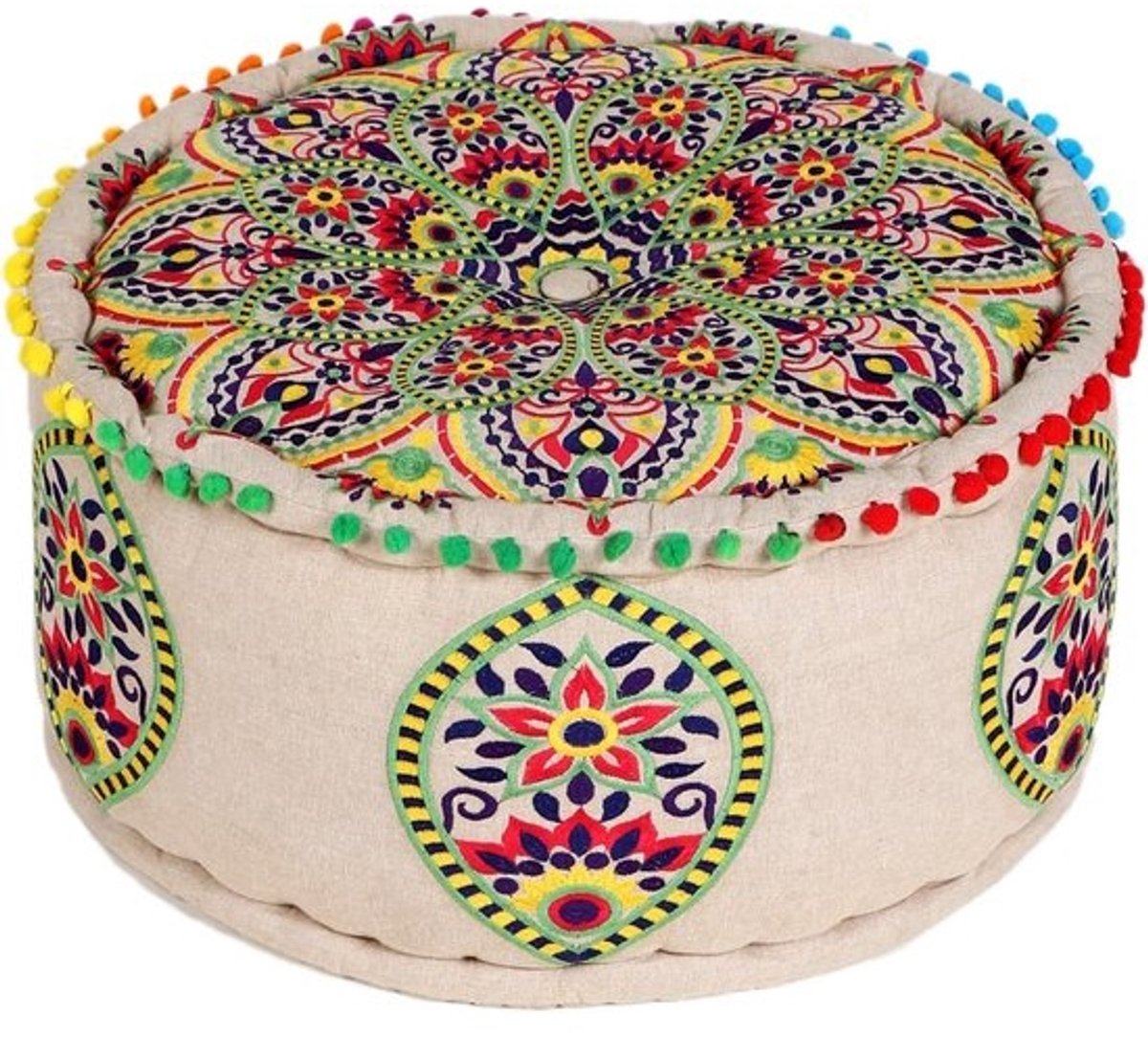 Ronde katoenen vloerkussen Poef 50 cm - Oosters Zitkussen met Vulling