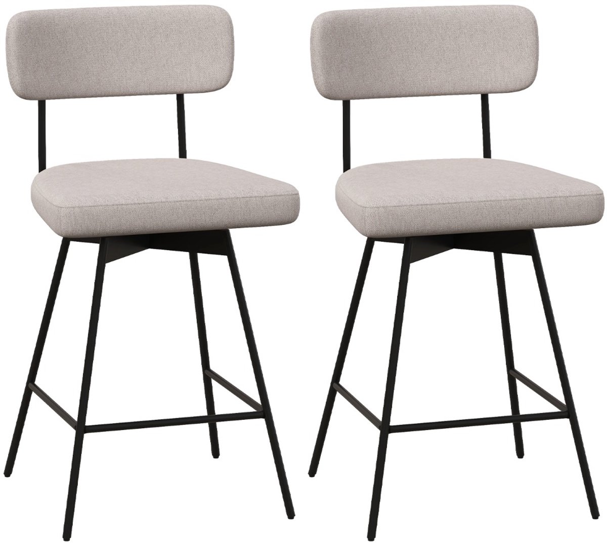 SureDeal® - Eettafel - Barkrukken Draaibaar Barstoel - Rugleuning - Zithoogte Keukenstoel - Metalen Moderne Barkruk - 47x51x90,5 cm - Beige