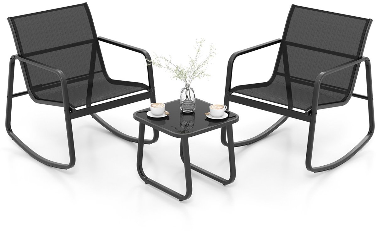 SureDeal® - Tuinset - 3-delige Schommelset Balkonset - Stoelen - Tafel Tuinmeubelset - 72x61x80 cm - Donkerbruin