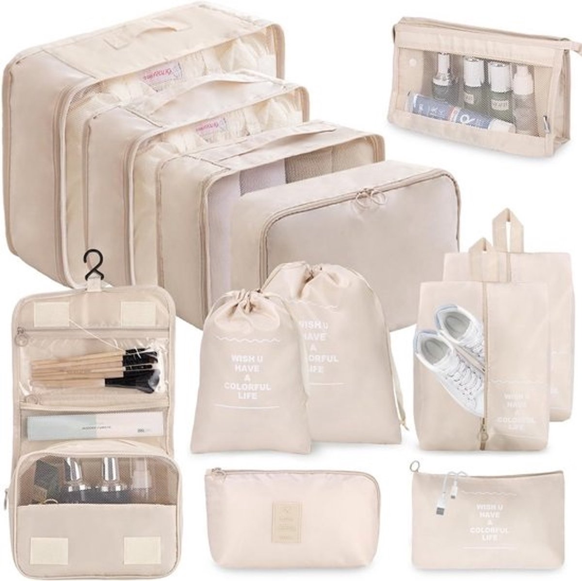 12-delige kofferorganizer set voor efficiënt inpakken - Waterdichte packing cubes, kledingtassen, cosmectas en meer