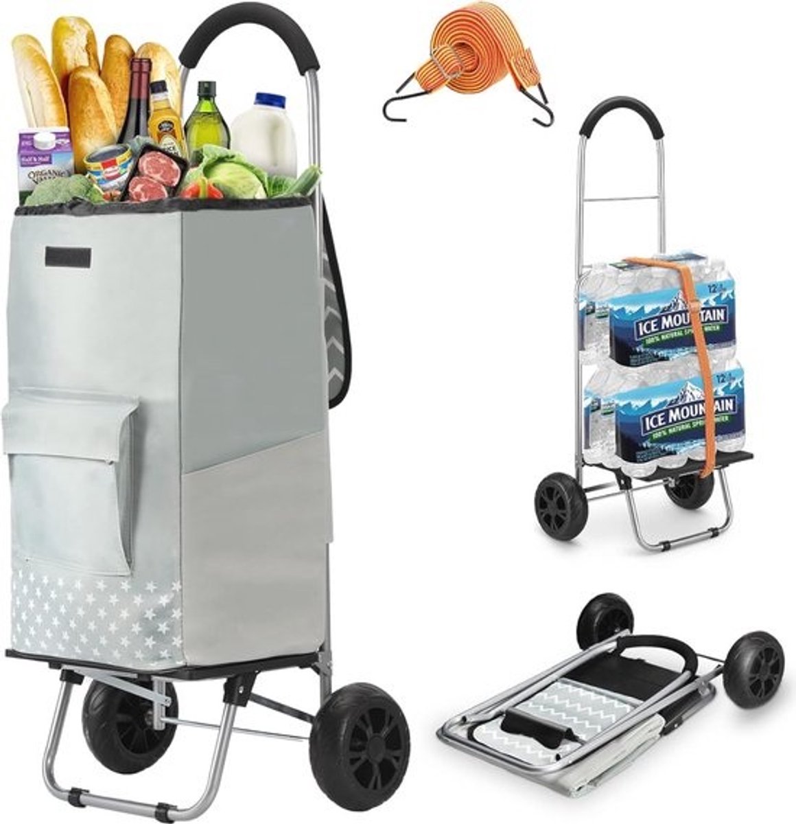 Boodschappentrolley Inklapbaar Grijs - Handige Winkelwagen voor Boodschappen