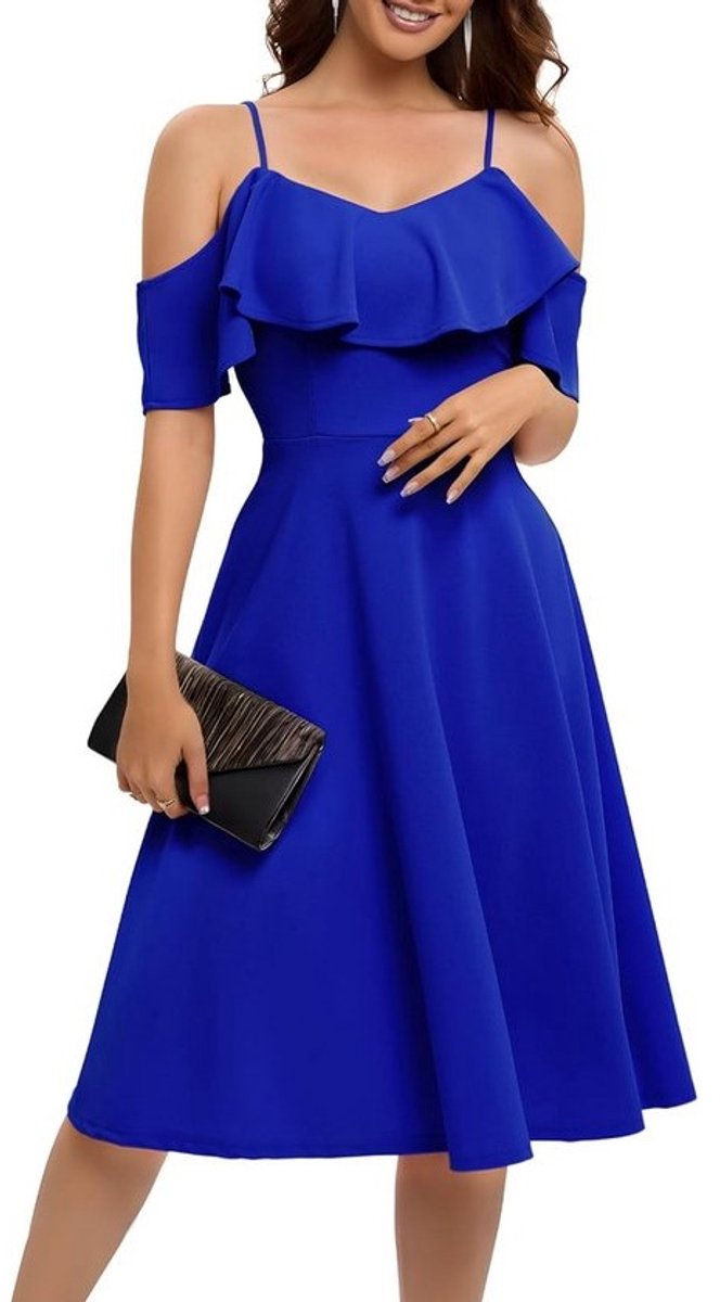 Chique Cocktailjurk Midi met Bandjes voor Ceremonie en Bruiloft