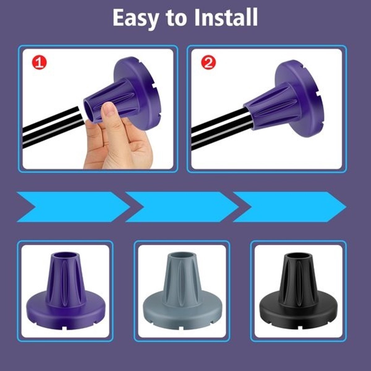 Stool Caps 7/8 inch (22 mm) - Non-slip Rubber Replacement Feet for Walking Stick & Wide Stool Base - 2-Pack, Purple