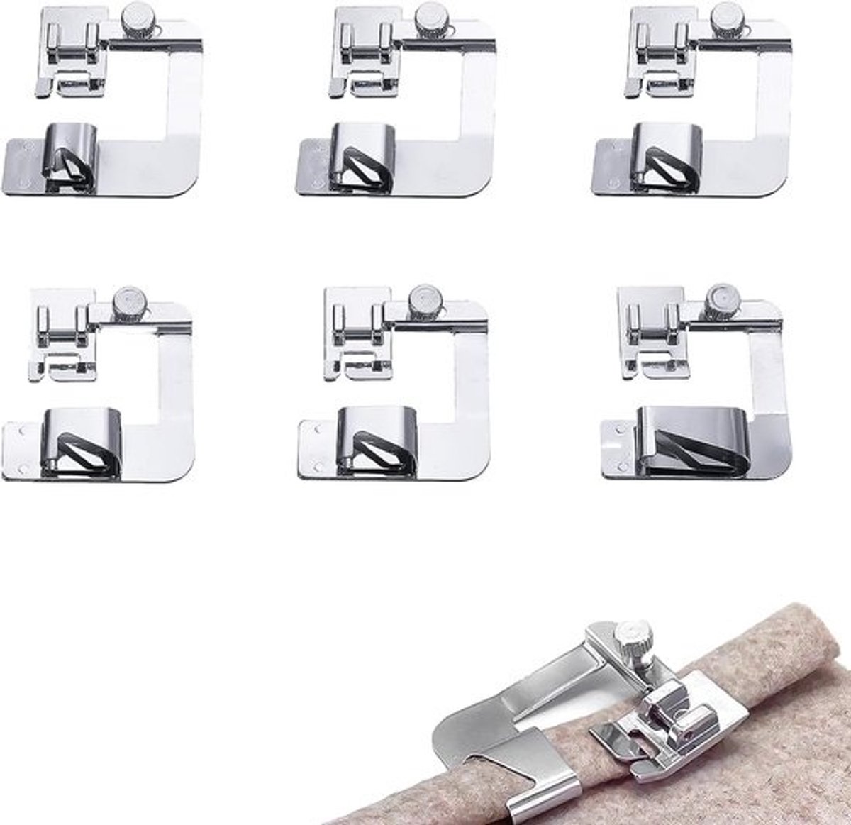 Universele Zoomvoet Set - 6 Stuks Naaivoeten voor Rolzoom (3/8, 4/8, 5/8, 6/8, 7/8, 8/8 mm)