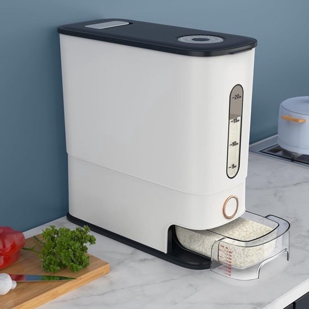 Rijstdispenser 12 kg met maatbeker - BPA-vrije rijstcontainer voor keuken en voorraadkast