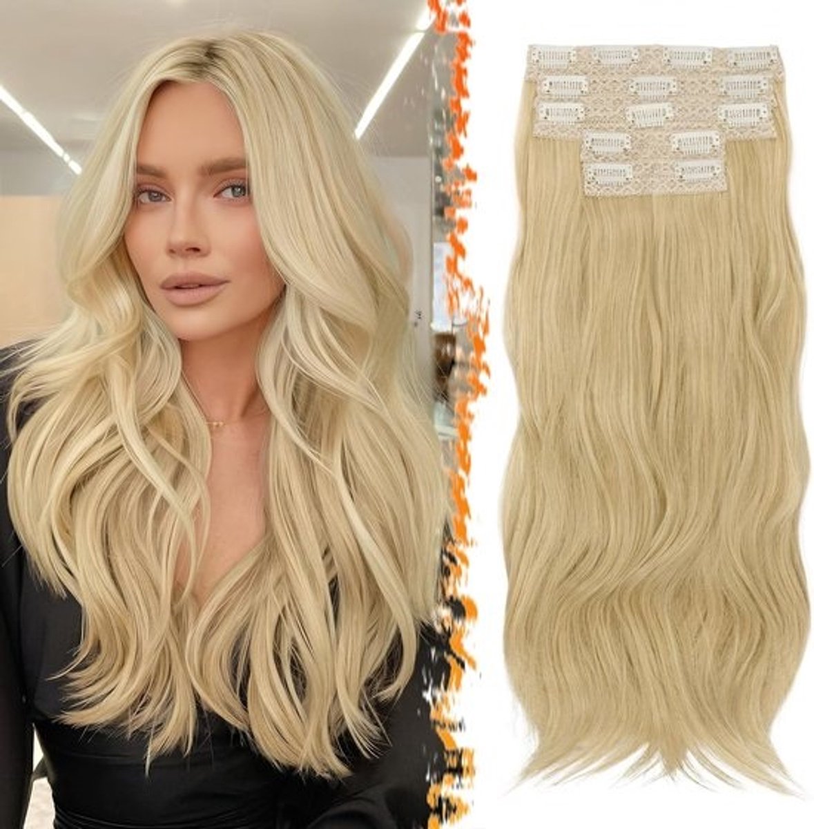 Golvende Clip-in Haarextensions voor Vrouwen - 50cm Haarverlenging met 5 Stukken