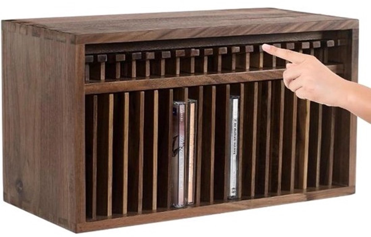 Houten CD Opbergrek - DVD Organizer Standaard - Muziek Collectie Presenteren - Zwaluwstaart Gezamenlijke Structuur - 19 CD Hoesjes