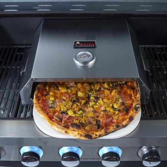 Pizzaoven met Pizzasteen voor Gas- en Houtskoolbarbecue met Temperatuurmeter — afbeelding 2