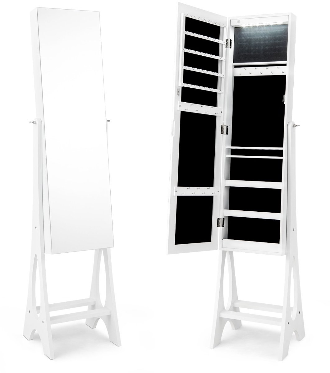 SureDeal® - Sieradenkast - Juwelenkast - Spiegel Frameloos Geïntegreerde - Slaapkamer Hal Wit - 36x33,5x154,5 cm - Wit