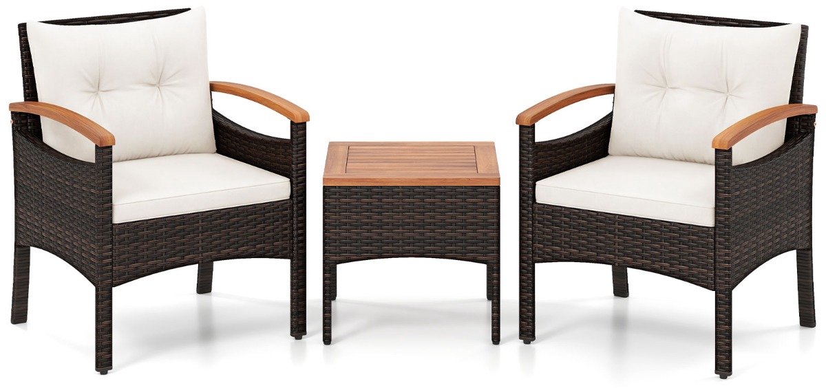 SureDeal® - Tuinset - 3-delige Balkonset Bestaande - Tafel Rieten Tuinstoelen - 60,5x60x73 cm - Wit