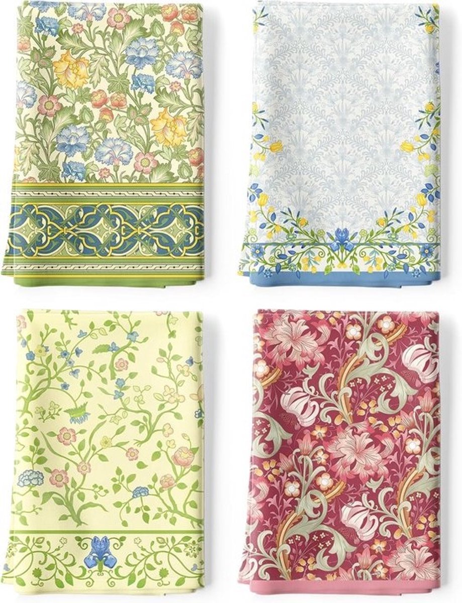 Set van 4 Keukendoeken 100% Katoen - Vintage Bloem Patroon - Sneldrogend & Absorberend - Geschikt voor Tafel, Keuken & Cadeau