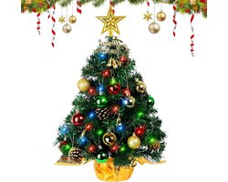 Mini Sapin de Noël - Petit Sapin Décoratif - Décoration de Table - Avec Guirlande Lumineuse - 60 cm - Vert