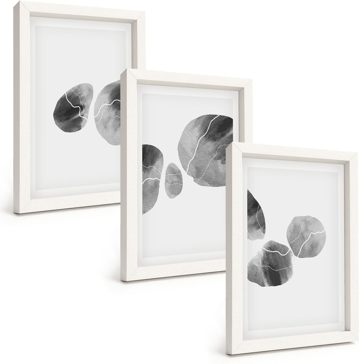 Wallfluent 3-Delige Schilderij Set - Abstracte Minimalistische Schilderkunst Met Verfvlekken - 20 x 30 - Moderne Wanddecoratie - Woonkamer - Woonkamer Decoratie