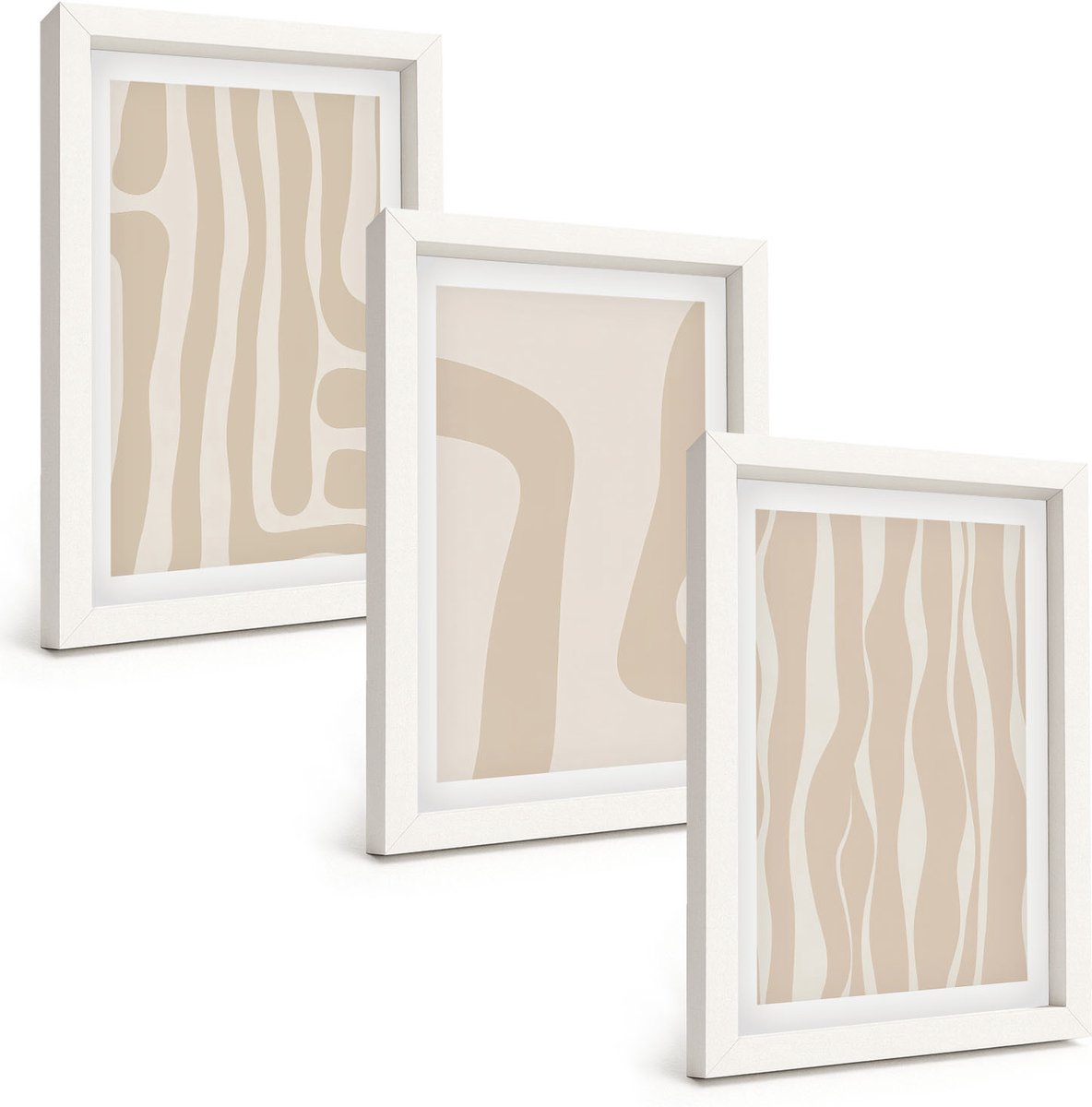 Wallfluent 3-Delige Schilderij Set - Abstracte Patronen, Minimalistische Vormen, Boho-Stijl - 20 x 30 - Schilderijen Set - Wanddecoratie - Woonkamer - Moderne Wanddecoratie