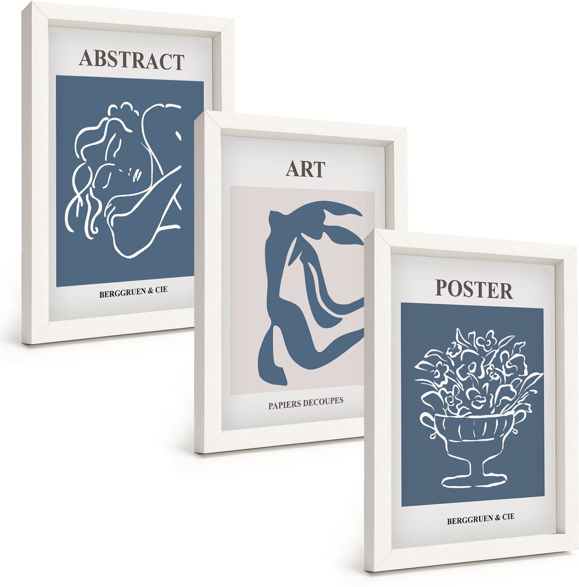 Wallfluent 3-Delige Schilderij Set - Stijlvolle Abstracte Patronen Met Figuren En Bloemen Van Matisse - 20 x 30 - Wanddecoratie - Schilderijen Set - Kantoor