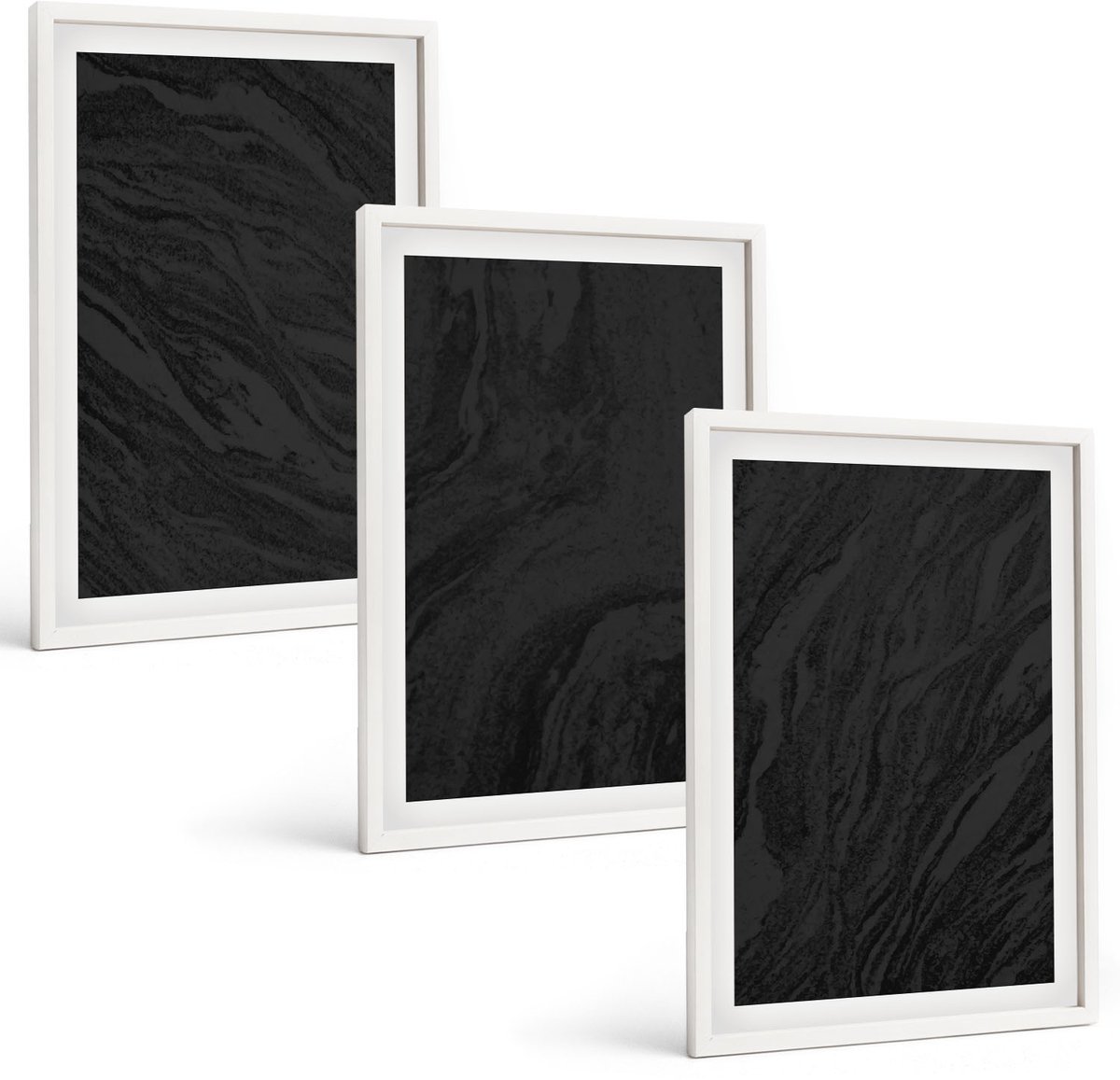 Wallfluent 3-Delige Schilderij Set - Donker Marmer, Elegante Texturen In Een Glamoureuze Stijl. - 40 x 60 - Moderne Wanddecoratie - Woonkamer - Interieur Decoratie