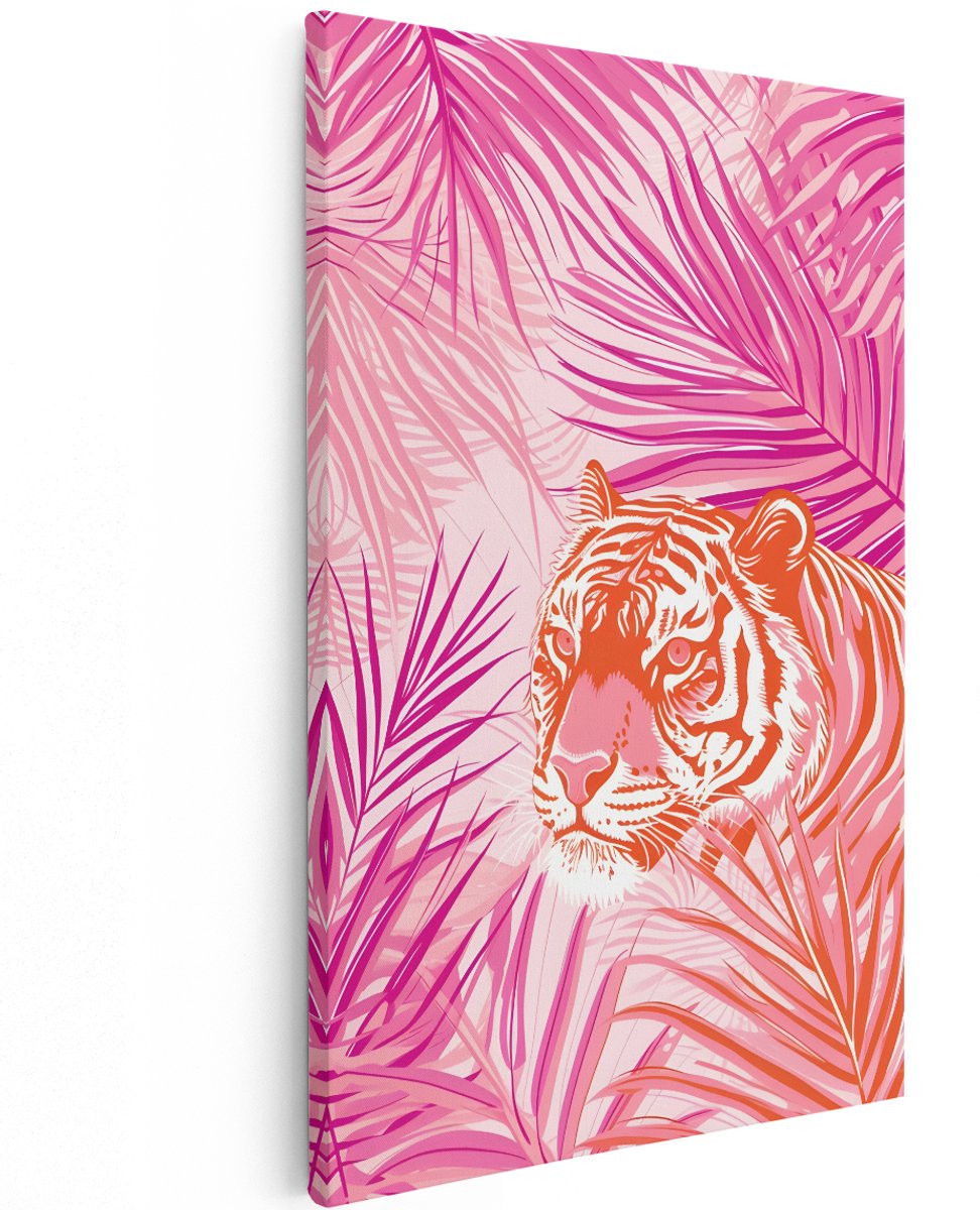 Artaza Canvas Schilderij Tijger - 120x180 cm - Groot - Wanddecoratie Dieren - Muurdecoratie Jungle - Schilderijen Op Canvas Roze