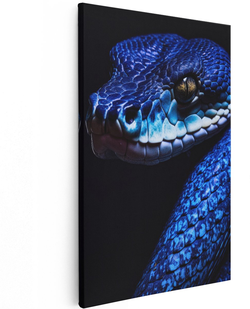Artaza Canvas Schilderij Slang - 120x180 cm - Groot - Wanddecoratie Dieren - Muurdecoratie Reptiel - Schilderijen Op Canvas - Blauw