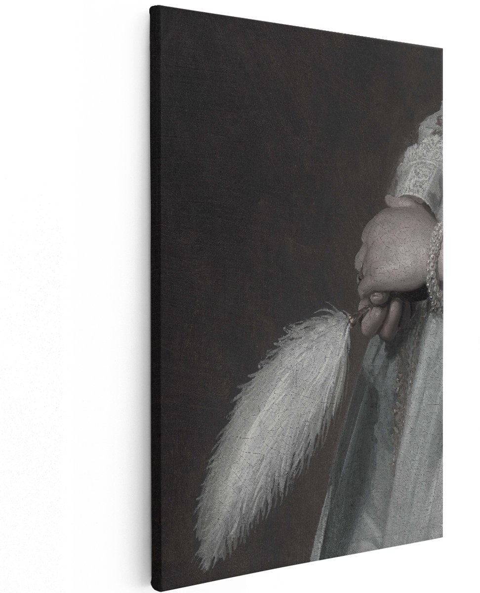 Artaza Canvas Schilderij Vrouw - 120x180 cm - Groot - Wanddecoratie Oude Meesters - Muurdecoratie Vintage Dame - Decoratie Parels En Kant