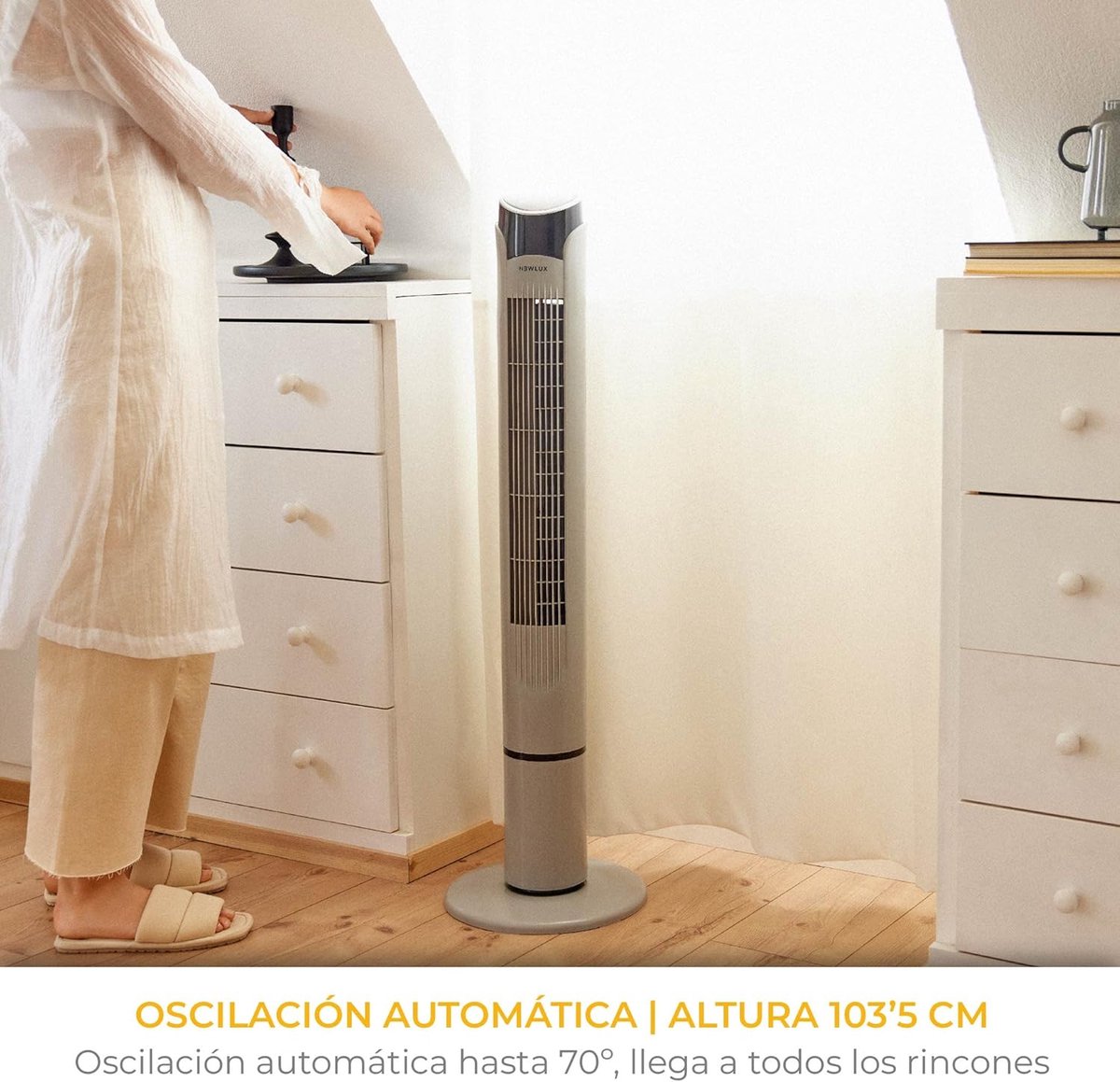 Bladloze Torenventilator - Staande Ventilator - Kamers Koelen - 12-Uurs Timer - 1035 cm Hoog - Metallic Grijs – foto 8