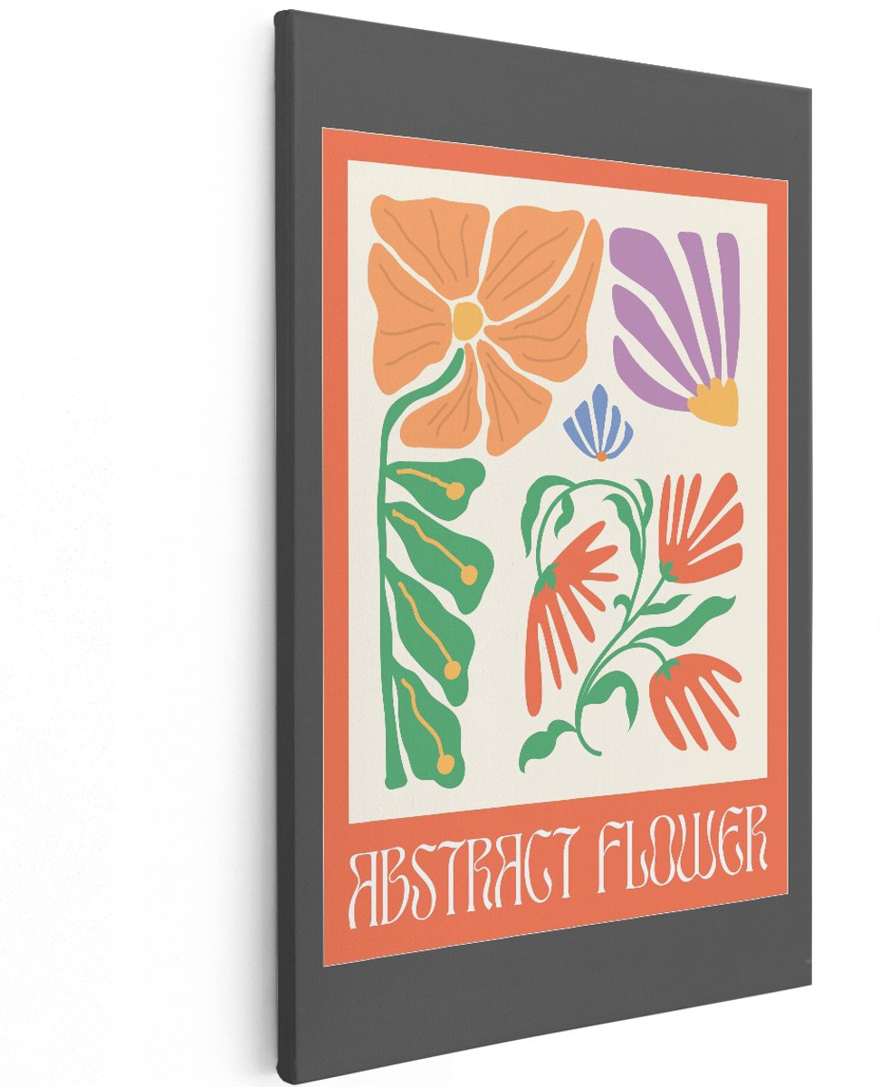 Artaza Canvas Schilderij Abstracte Bloemen - 120x180 cm - Groot - Wanddecoratie Boho - Muurdecoratie Retro - Decoratie Woonkamer - Kleurrijk
