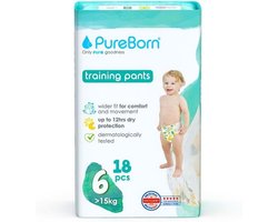 Luierbroekjes Maat 6 (15+ kg) - 18 stuks, Ultra Zacht en Huidvriendelijk, 12 uur Droge Bescherming, Dag en Nacht, Dermatologisch Getest, Vegan en Duurzaam
