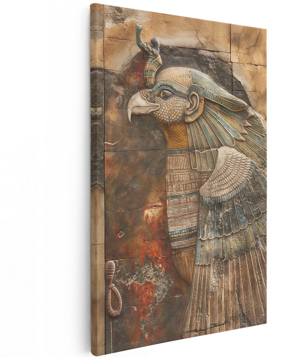 Artaza Canvas Schilderij Horus - 120x180 cm - Groot - Wanddecoratie Egyptische God - Muurdecoratie Valk - Decoratie Egypte Reliëf