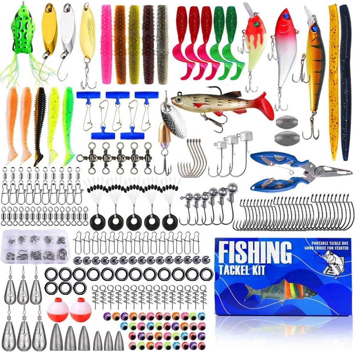 332-delige Vissersaccessoireset met Aas en Lure Tray voor Snoek, Baars, Forel en Zeevisserij, Geschikt voor Zoet en Zout Water