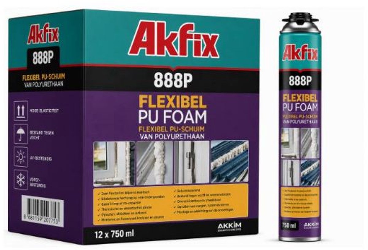 AKFIX 888P Flexfoam Gun wit 750 ml - doos 12 stuks