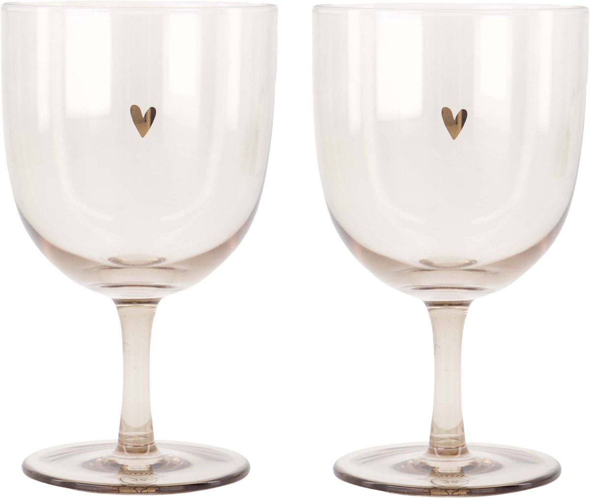 Zusss Set Van 2 Wijnglazen Hartje - Glas - Bruin & Goud - Ø8x15cm Glas Brown / Gold