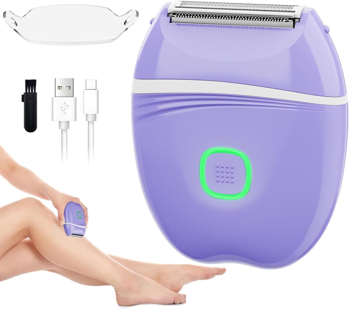 Elektrisch scheerapparaat voor vrouwen, bikinitrimmer voor vrouwen, oplaadbaar elektrisch scheerapparaat, geschikt voor benen, gezicht, armen, oksels en bikinilijn.