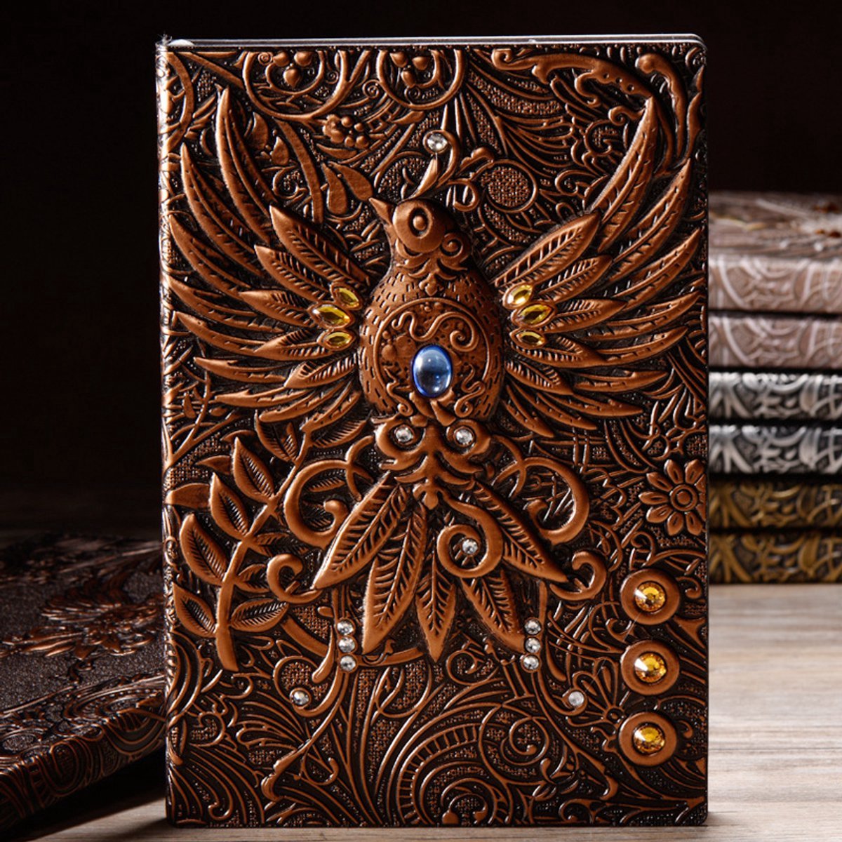 Casalora® Vintage Leren Notitieboek A5 – 3D Feniks Reliëf Dagboek – 200 Pagina’s Reisjournal voor School, Kantoor, Creatief Schrijven & Cadeau