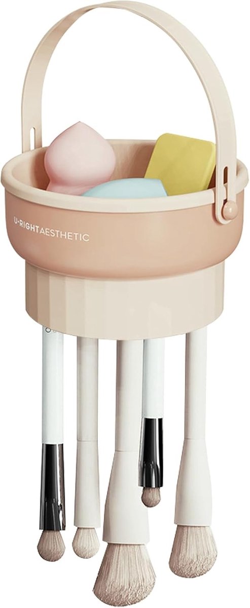3 in 1 Silicone Makeup Brush Cleaner voor het Reinigen, Drogen en Opslaan van Make-up Kwasten, Vouwbare Mat voor Kwasten, Sponsen en Poeder Puff (Khaki)