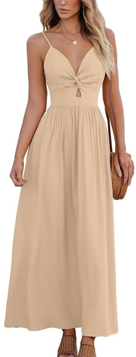 Dames Zomerjurk V-Hals Gedraaide Voorkant Boho Casual Strandjurk