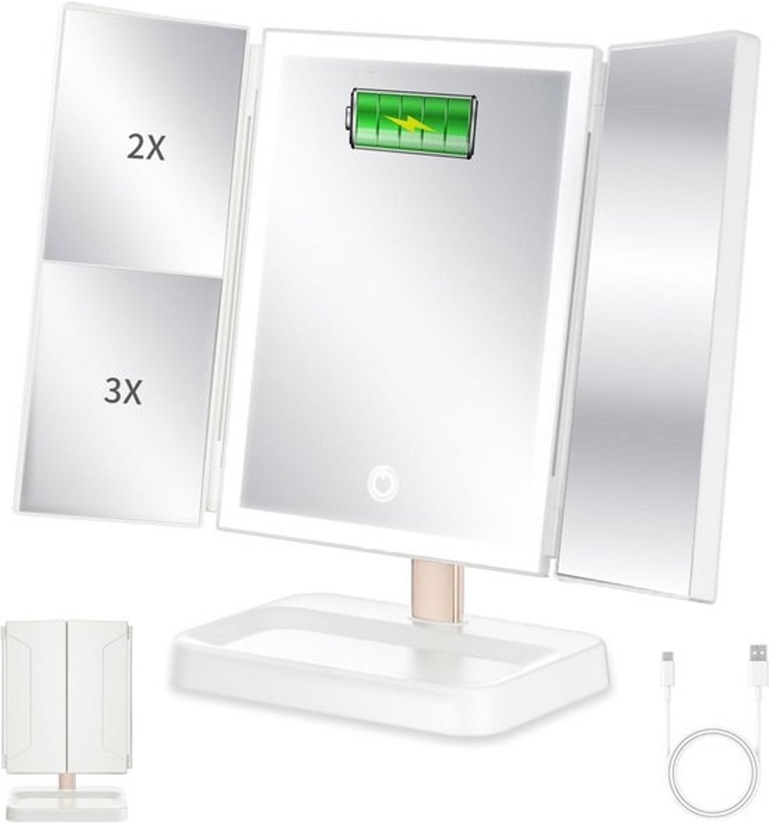 Oplaadbare Reis Make-up Spiegel met 78 LED Lampjes en 3x Vergroting