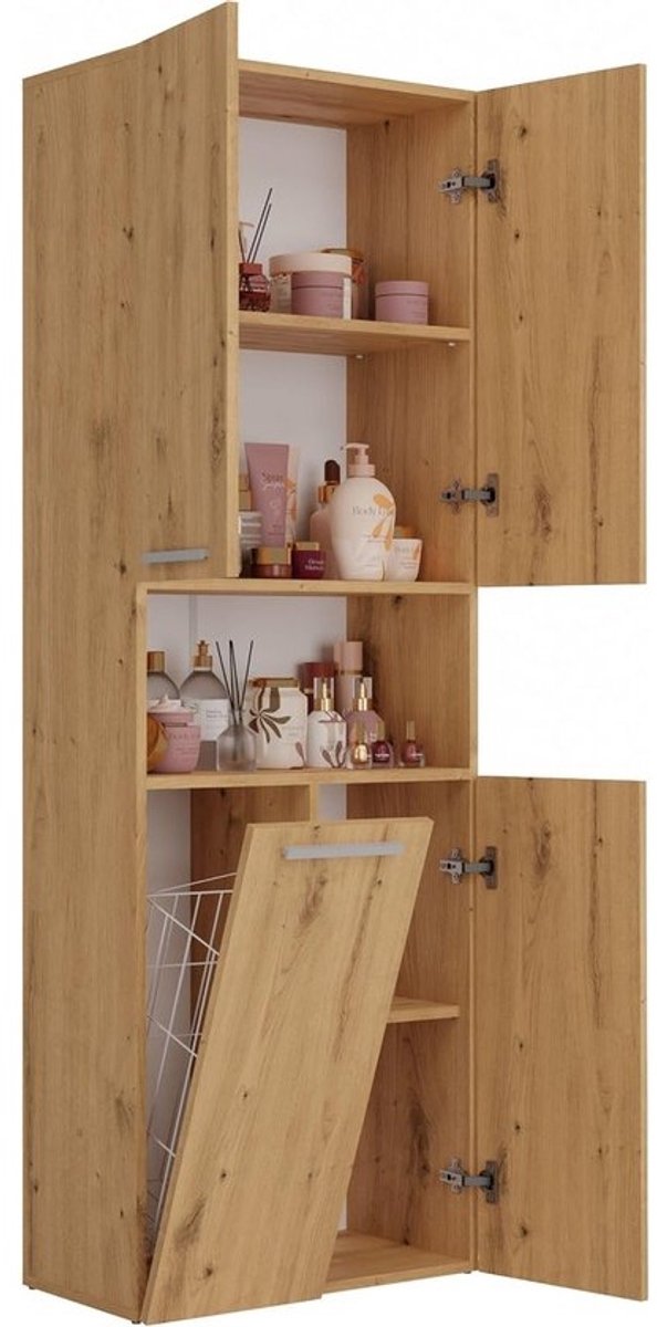 Handgemaakte badkamerkast 174 cm hoog - 30 cm diep - 60 cm breed - veel opbergruimte met 5 planken en mandje