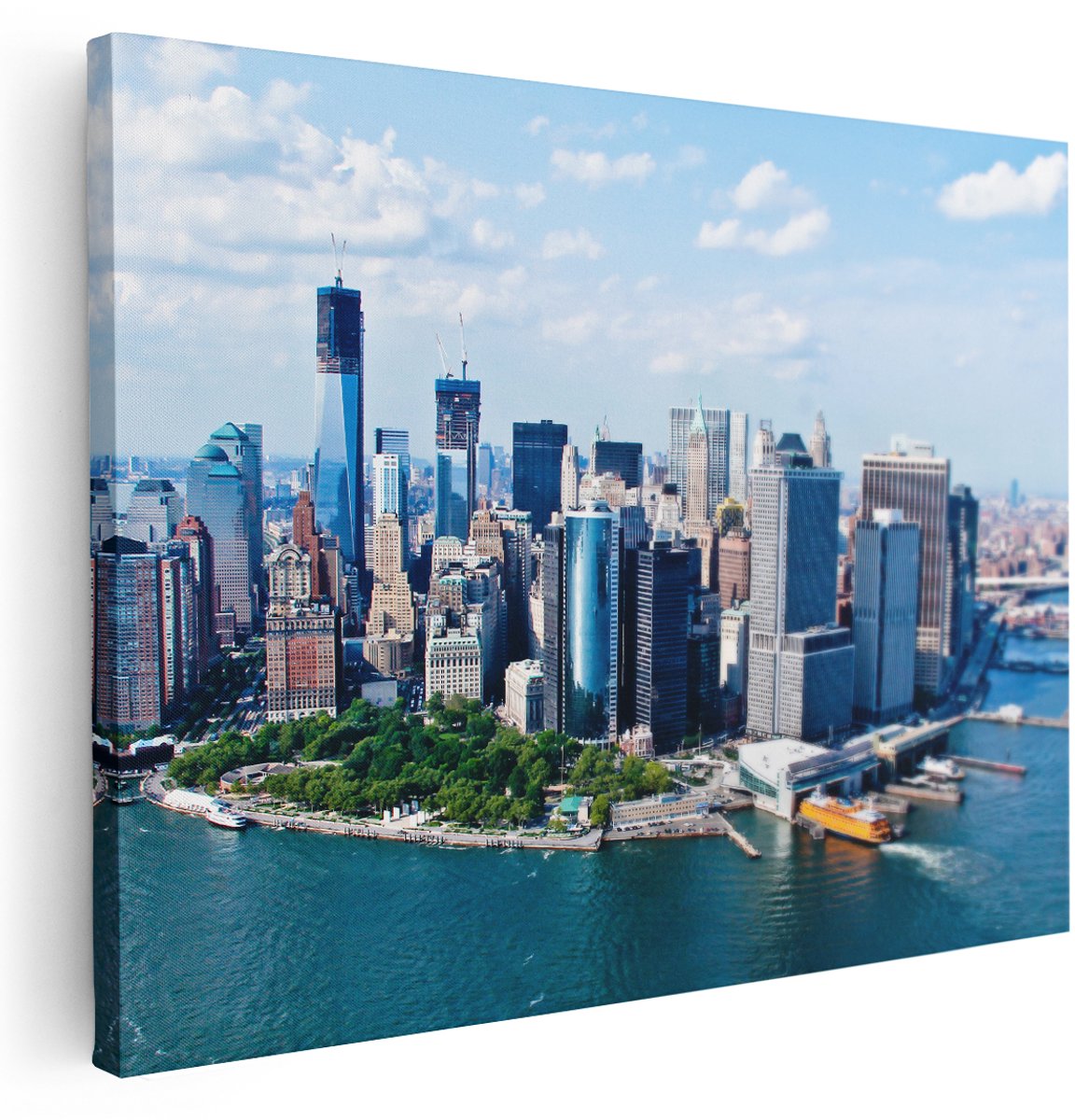 Artaza Canvas Schilderij New York Als Een Eiland Vanuit De Lucht - 160x120 cm - Groot - Wanddecoratie Woonkamer - Schilderijen - Muurdecoratie